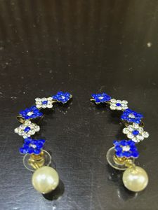 Blue Floral Pearl Drop Earrings