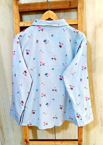 Floral Print Sky Blue Cotton Shirt Size-42