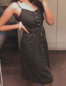 Dark olive thin strap dress