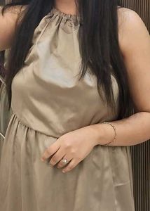 Satin Dress With Halterneck And Side Slit On Left