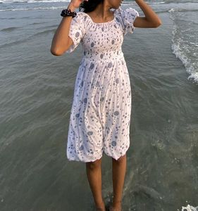 White Polka Dot Smocked Dress