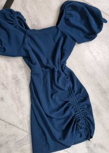 Blue Puff Sleeve Bodycon Dress