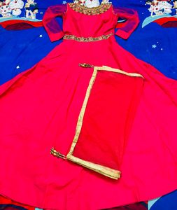 Heavy Hott Pink Gown With Dupatta