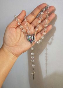 Silver Crystal Rosary Necklace