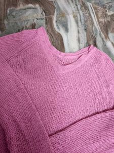 Summer Pink Knit V-Neck Top