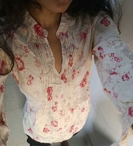 Beige Floral Kurti Top