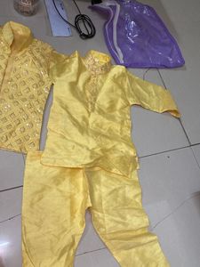 Boy&#39;s Yellow Embellished Sherwani
