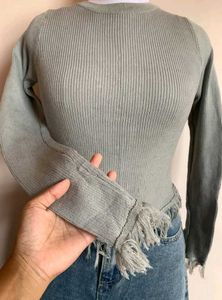 Fringe Trim Knit Top