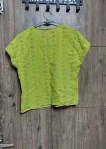 Green Eyelet Tie-Neck Top