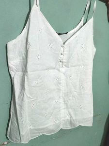 White Embroidered Tank Top