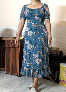 Women's Chiffon Fit Flare Square Knee Length Dress