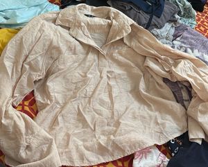 Beige Collared Button-Down Shirt