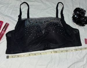 Rhinestone Black Bra