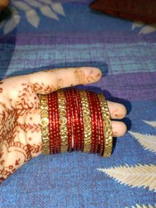 Elegant Red & Gold Traditional Bangle Set