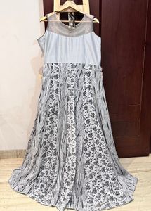 Grey New Like Printed Embroidered Ethnic Gown