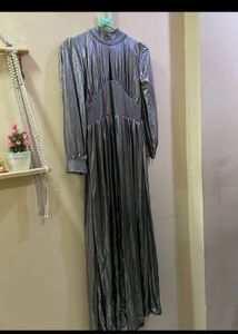 Shiny Silver Long Slit Dress