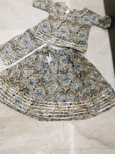 Cotton Floral Gota Patti Work Lancha For Baby Girl