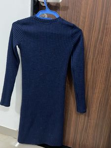 Navy Blue Ribbed Bodycon Dress-Size is Xs