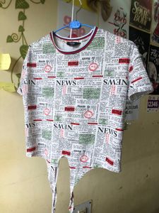 Newsprint Tie-Front Top