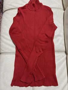 Red Ribbed Turtleneck Top