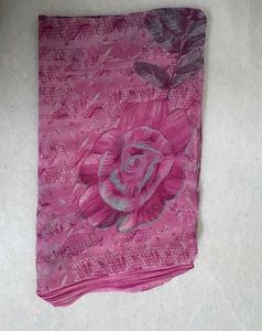 Pink Rose-Motif Printed Saree