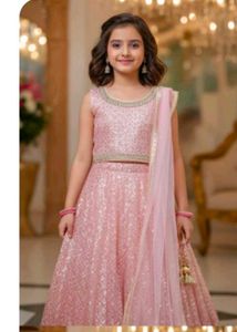 Girls' Pink Embellished Lehenga Choli