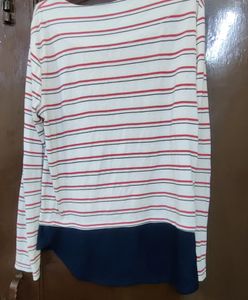 Full Sleeves White Striped T-shirt