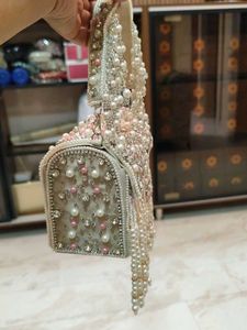 Handmade Pearl &amp; Crystal Embellished Clutch