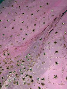 Pink Mirror Work Dress Material