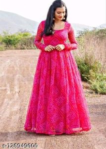 Women Pink Bandhani Style Gown