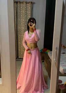Pink Flaired Satin Lehanga🎀💗💝