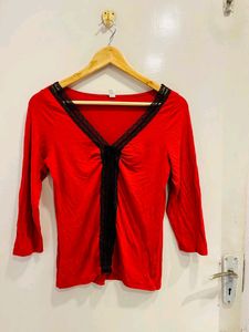 Red &amp; Black Lace Trim Top