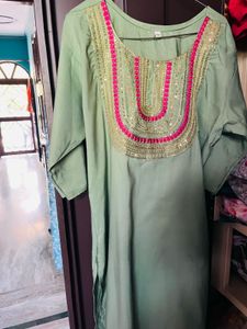 Pastel Green Kurti with Embroidered Yoke