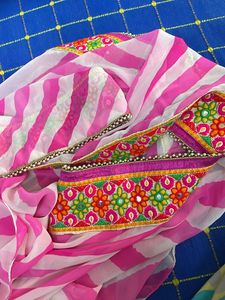 Pink &amp; White Leheriya Saree