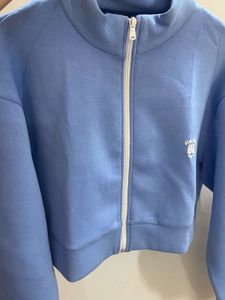 Oversized Light Blue Cropped Zip-Up