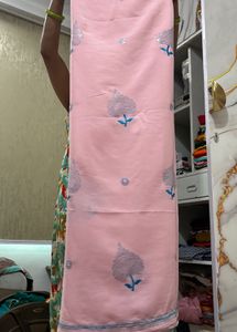 Baby Pink Colour Saree With Stitched Blouse