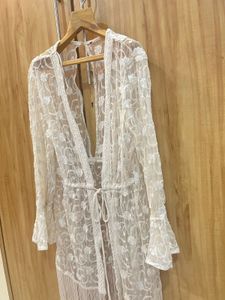 White Lace Kimono with Fringe