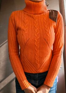 Orange Knit Turtleneck Sweater