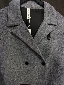 Gray Cropped Double-Breasted Blazer