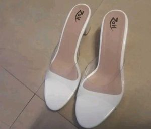 White Block Heel Mules