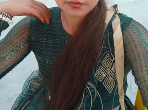 Green Full Sequence Gown Long Sleeves