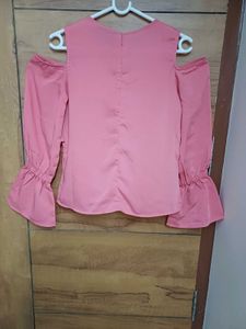 Pink Cold Shoulder Ruffle Blouse