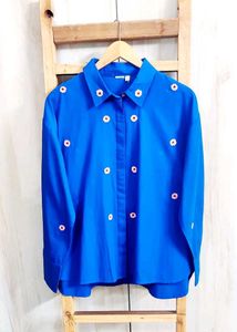 Blue Floral Embroidered Shirt size-44-46