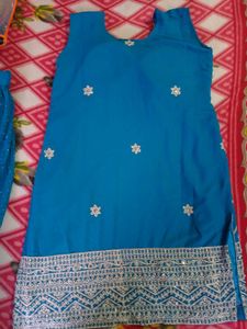 Blue Embroidered Kurta Set(padded)
