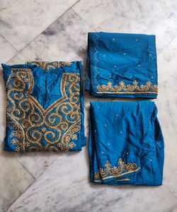 Teal &amp; Gold Embroidered Dress