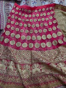 Pink & Gold Embroidered Lehenga Saare