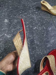 Red &amp; Gold Embellished Sandal