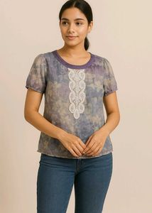 Floral Chiffon Top with Lace Detail