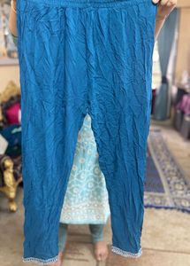 Teal Blue Silver Embroidered Kurta Set