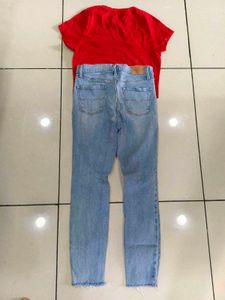 Red Tee &amp; Distressed Jeans Set